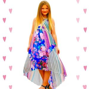 NWT Dress Truly Me Girl Hi-Lo Chiffon  Ruched Boho Bohemian Summer Sun Maxi Gift